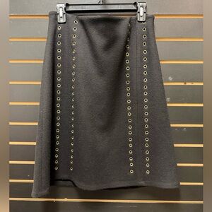 Behnaz Sarafpour Black Wool Grommet A-Line Skirt Size 8 Made in USA